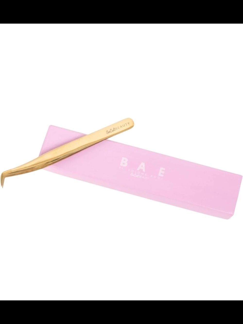 BAE Gold Angled Lash Tweezer with Pink Case